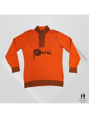 Peru 100% Alpaca Orange Sweater M  Pullover UNISEX Handmade EUC High Neck